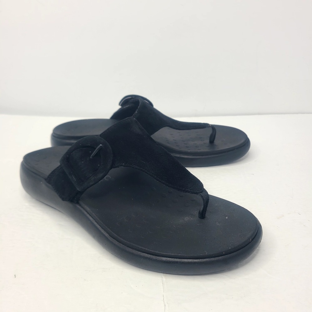 Vionic Activate‎ RX Sandals Womens Size 9 Black Suede Thong Wedge Comfort